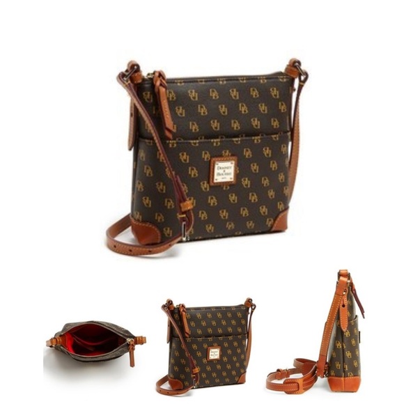 Dooney & Bourke brown Letter Carrier Logo Print Cross Body Bag Purse - Picture 13 of 13